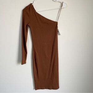 NWT Old Navy one-shoulder brown rib-knit mini dress